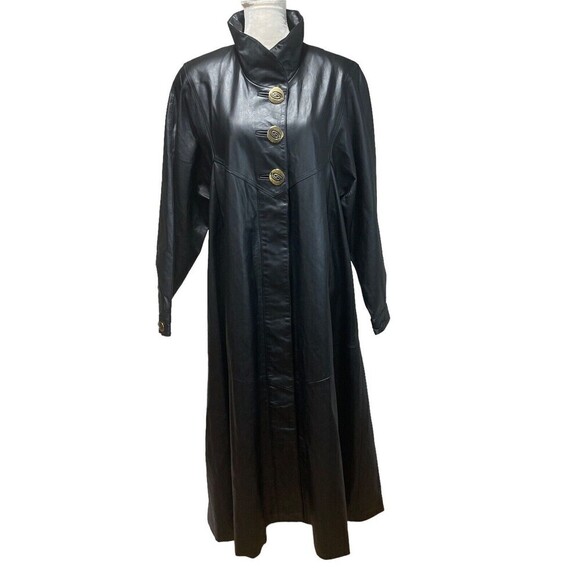NWOT‎ Damselle L Black Soft Leather Long Trench Coat Duster Flared Swing Womans - Picture 1 of 14